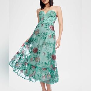 Dress the Population Lauren Flounce Floral Sequin Corset Midi Dress